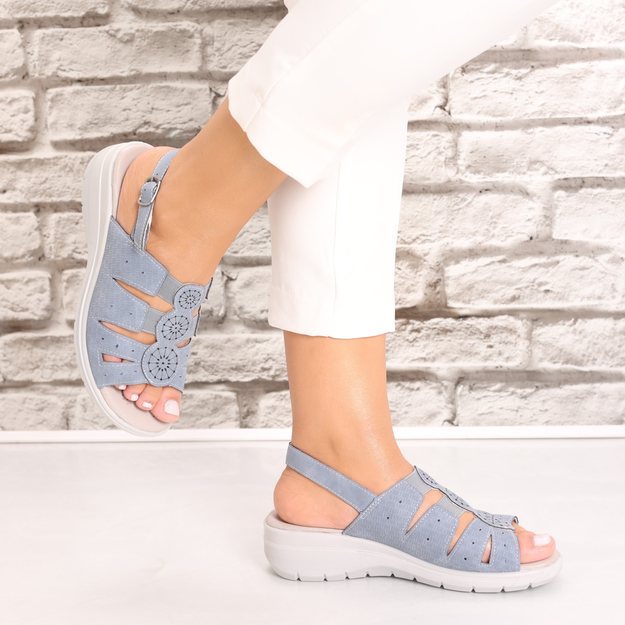 Sandale dama cu platforma Albastre din Piele Ecologica Assisa - 3 | YEO