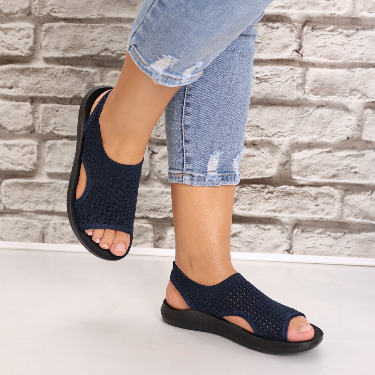 Sandale dama Fara toc Bleumarin din Textil Estella - 3 | YEO
