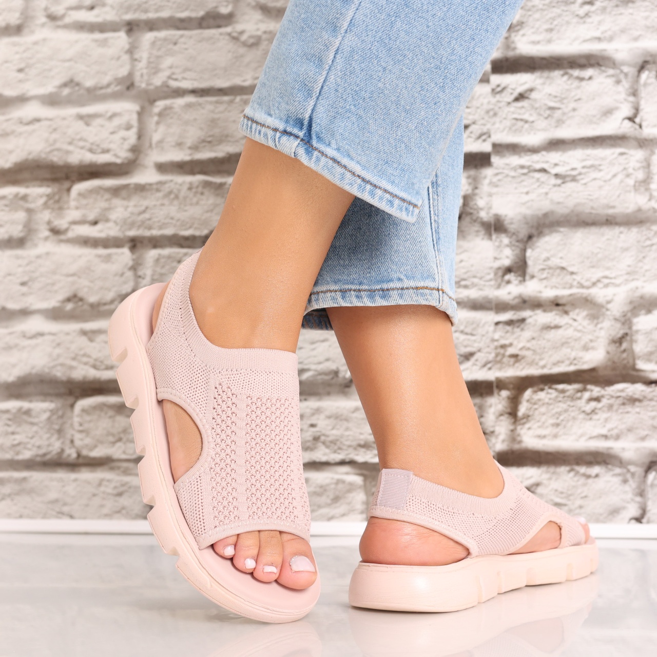 Sandale dama fara toc Roz din Textil Galna - 3 | YEO