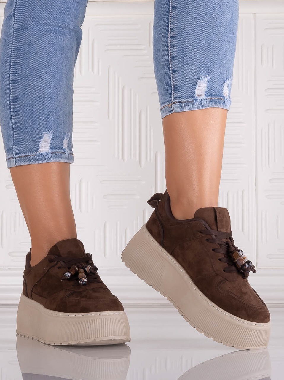 Sneakers dama cu platforma Maro din Piele Ecologica Intoarsa Arenia - imagine 5