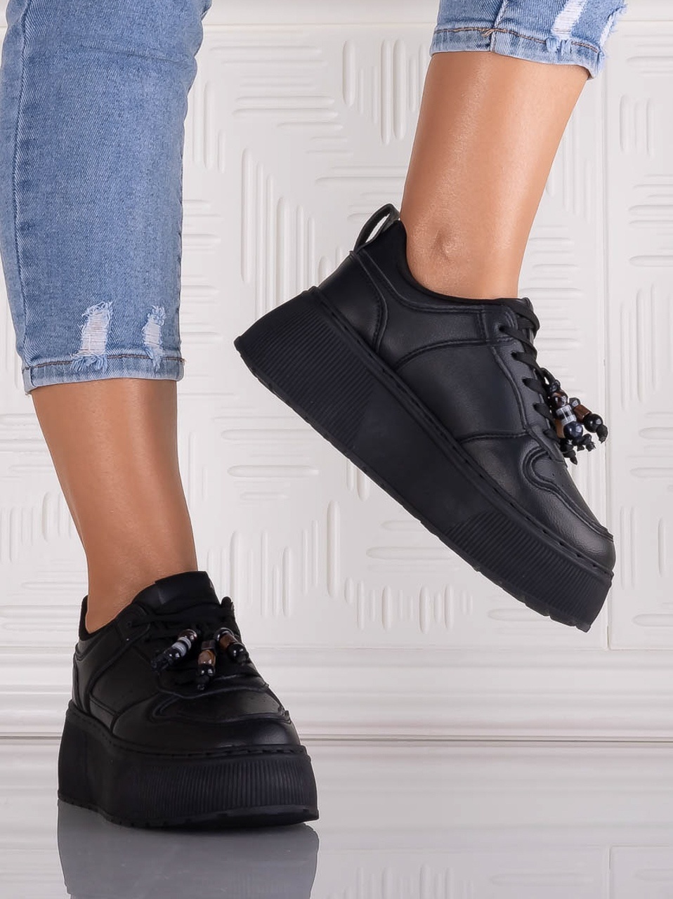Sneakers dama cu platforma Negri din Piele Ecologica Arenia - YIYI - imagine 4