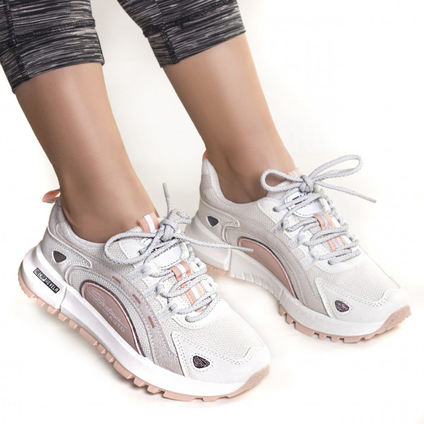 Γυναικεία αθλητικά παπούτσια από ύφασμα και eco leather λευκό με ροζ φάκελο