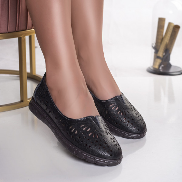 Γυναικεία μαύρα casual παπούτσια από φυσικό δέρμα opilo