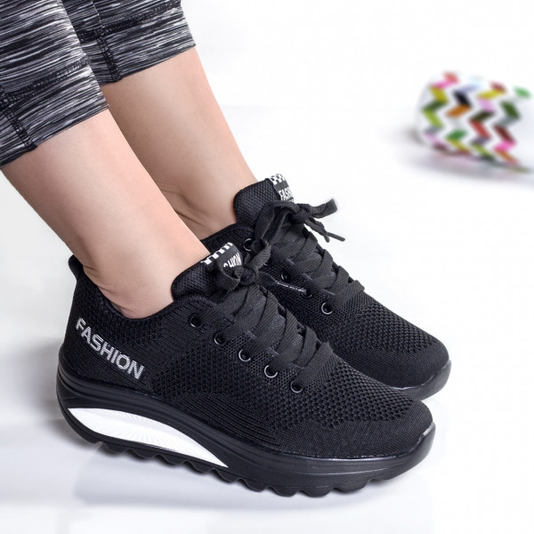 Γυναικεία υφασμάτινα μαύρα λευκά losin sneakers
