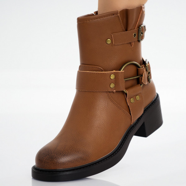 Γυναικείες μπότες από οικολογικό δέρμα καμηλό υφασμένες Texon