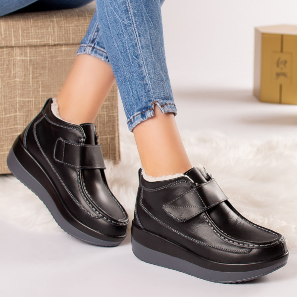 Γυναικείες μπότες φυσικό δέρμα amudena με επένδυση μαύρο