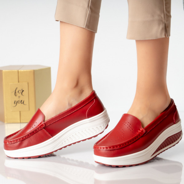 Κυρίες casual παπούτσια κόκκινο φυσικό δέρμα nancy