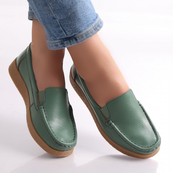 Дамски ежедневни обувки Зелена естествена кожа Danina