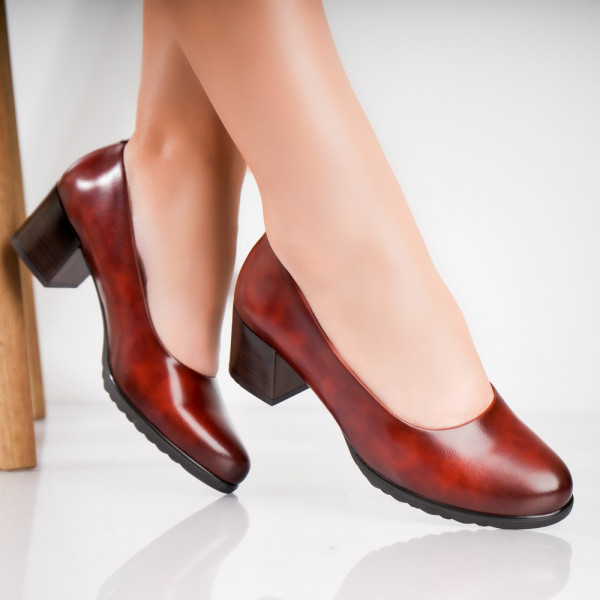 Дамски обувки Selya с бордо ток от екологична кожа