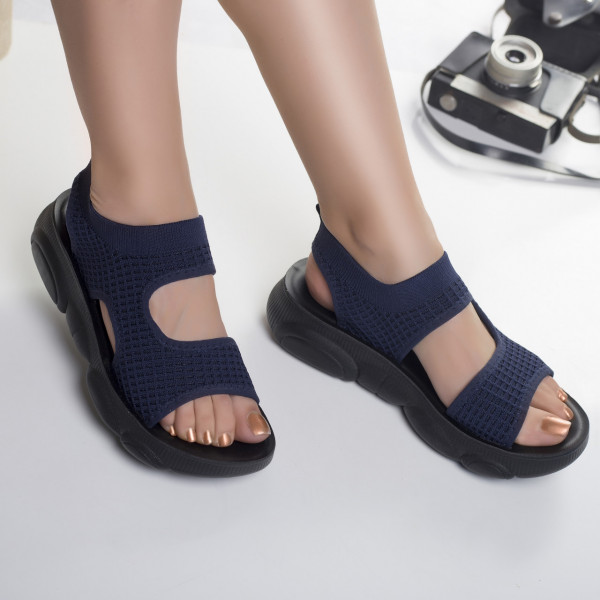 Дамски текстилни сандали tasha heelless в синьо и тъмносиньо