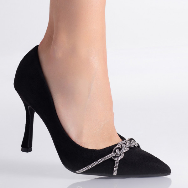 Дамски черни обувки на ток от органична кожа Ranin