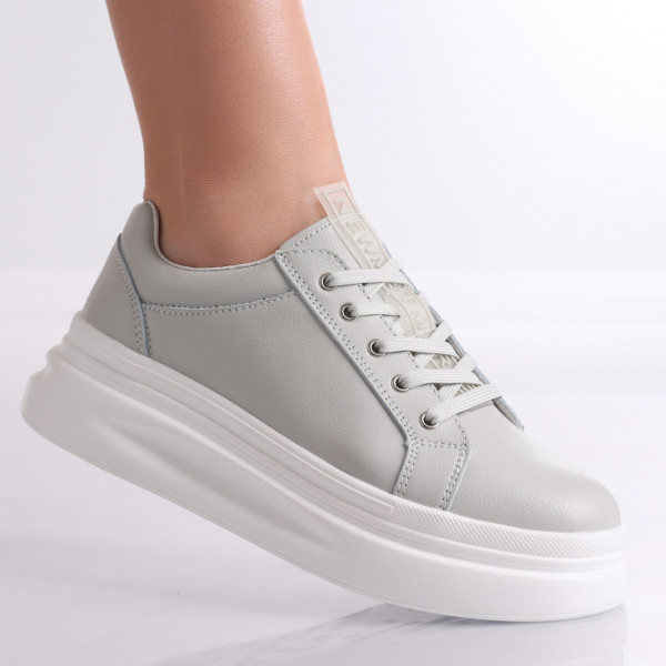 Evoya Ladies Casual Shoes Light Grey Natural Leather