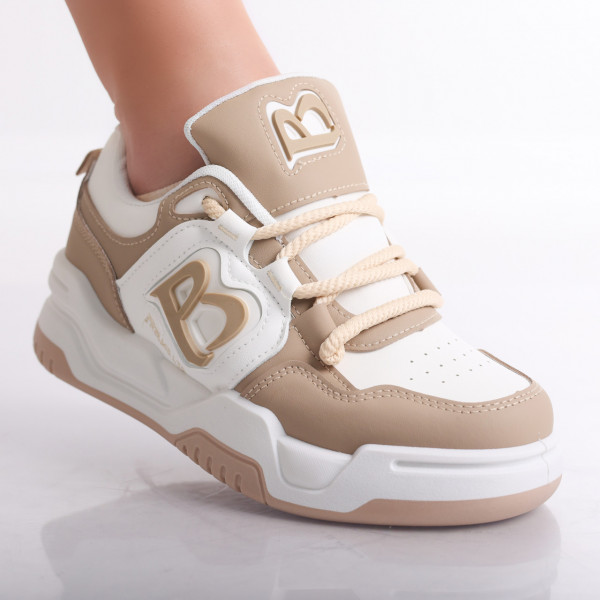 Haira Ladies Λευκό/Χακί Eco Leather Sneakers