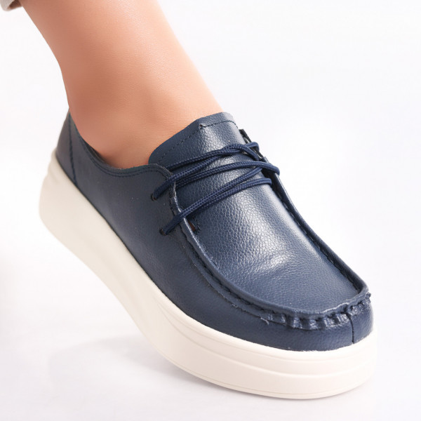 Ivania Ladies' Casual Navy Blue Natural Leather Shoes