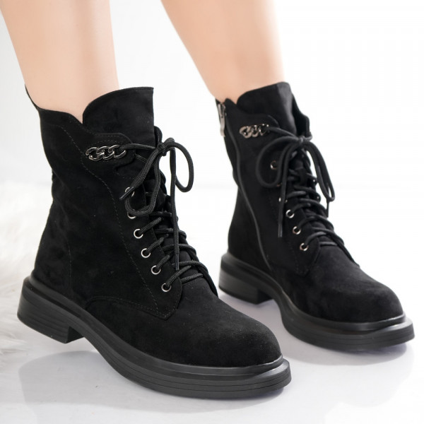 Nelya Ladies Μαύρες μπότες από υφαντό δέρμα Eco Leather