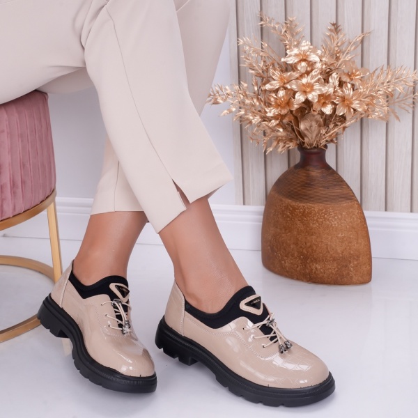 Pantofi dama casual Nude din Piele Ecologica Lacuita Malik