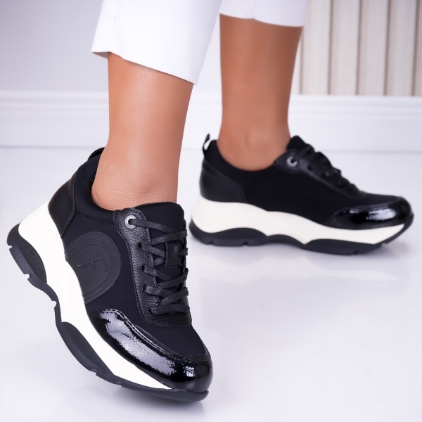 Sneakers dama Negri din Piele Ecologica Rhea