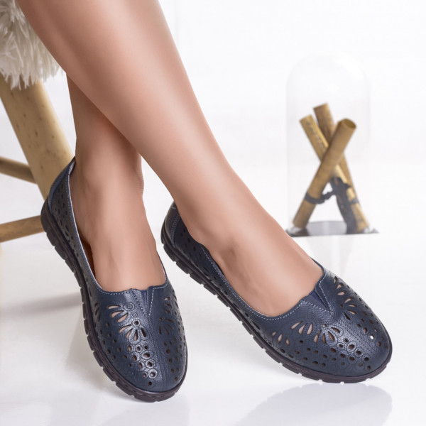 Γυναικεία γυναικεία casual navy blue φυσικά δερμάτινα παπούτσια opilo