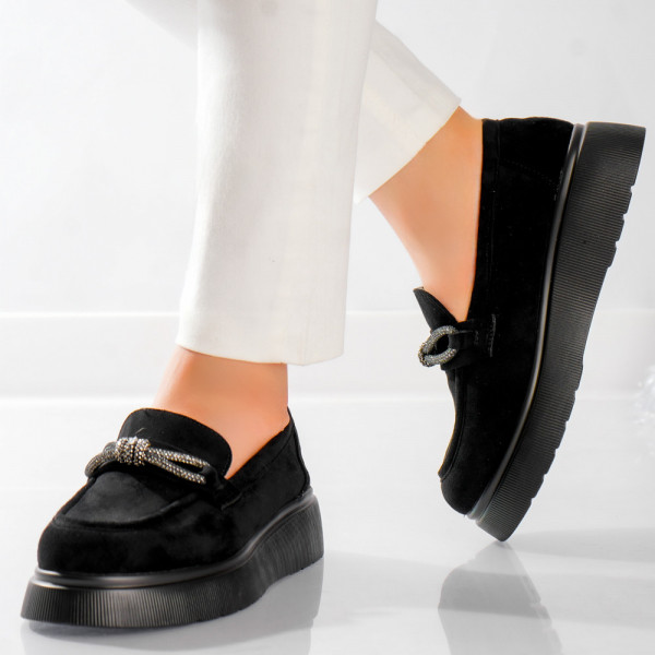 Γυναικεία casual μαύρα παπούτσια από γνήσιο δέρμα Badai