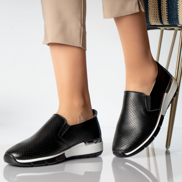 Γυναικεία casual παπούτσια μαύρο φυσικό δέρμα ninita