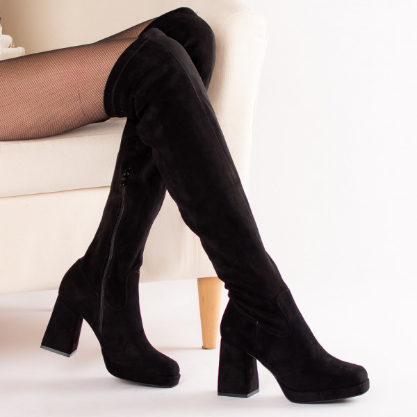 Γυναικείες μπότες από μαύρο δέρμα rasha suede