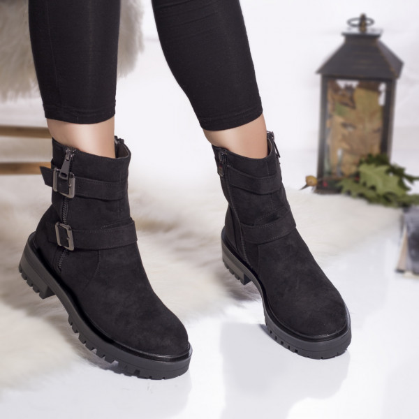 Γυναικείες μπότες eco leather με επένδυση μαύρο anea