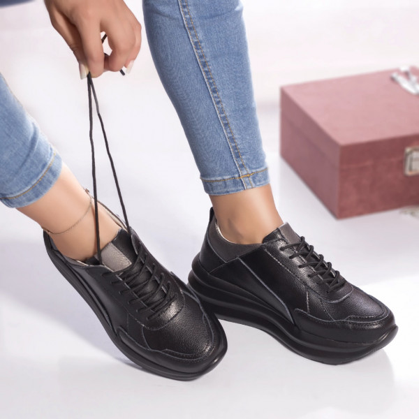 Agate φυσικά δερμάτινα αθλητικά παπούτσια μαύρο
