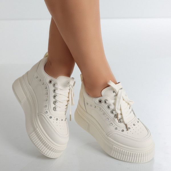 Amiasa γυναικεία αθλητικά παπούτσια με πλατφόρμα σε μπεζ Eco Leather