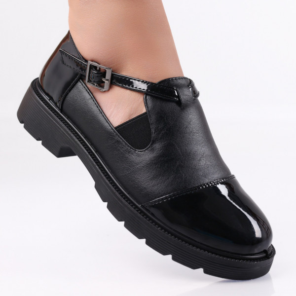 Crisbel Дамски ежедневни черни обувки от екологична кожа с връзки