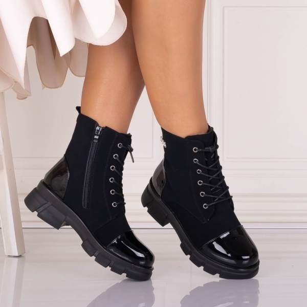 Ghete Dama Imblanite Negre din Piele Ecologica Intoarsa Zalena