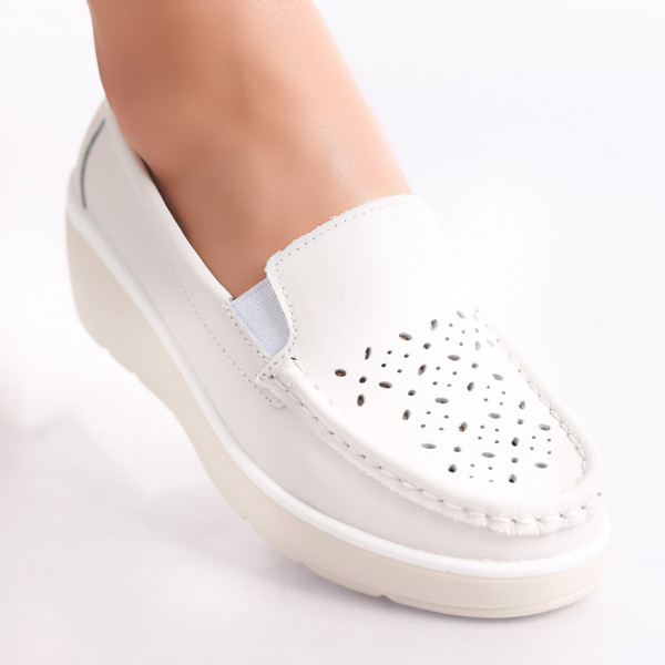 Ladies' Casual White Natural Leather Shoes Avril Φυσικό Δερμάτινο Παπούτσι