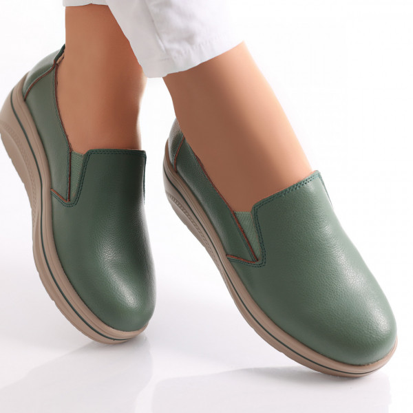 Latifa Дамски зелени обувки с платформа от естествена кожа