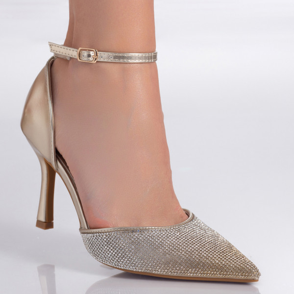 Pantofi dama Aurii din piele ecologica Ritaj