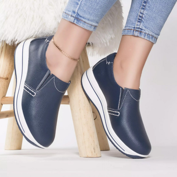 Platform lace-up shoes navy φυσικό δέρμα