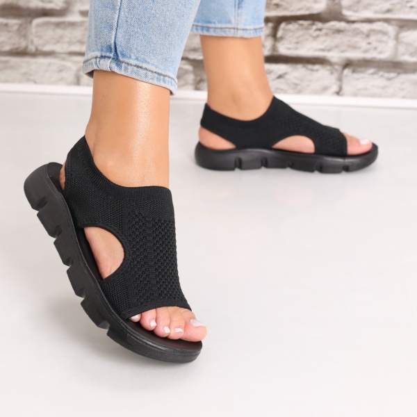 Sandale dama fara toc Negre din Textil Galna