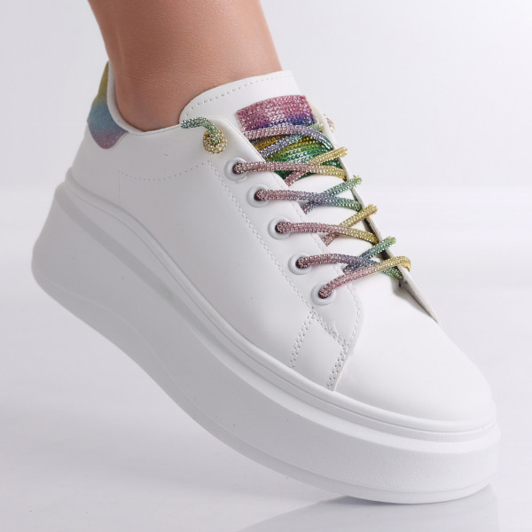 Silona γυναικεία λευκά/χρωματιστά αθλητικά παπούτσια από οργανικό δέρμα