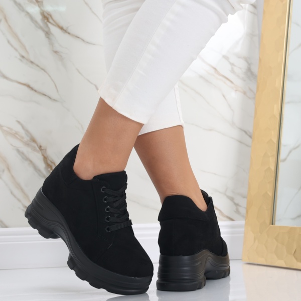 Sneakers dama cu Platforma Negri din Piele Eco Rasica