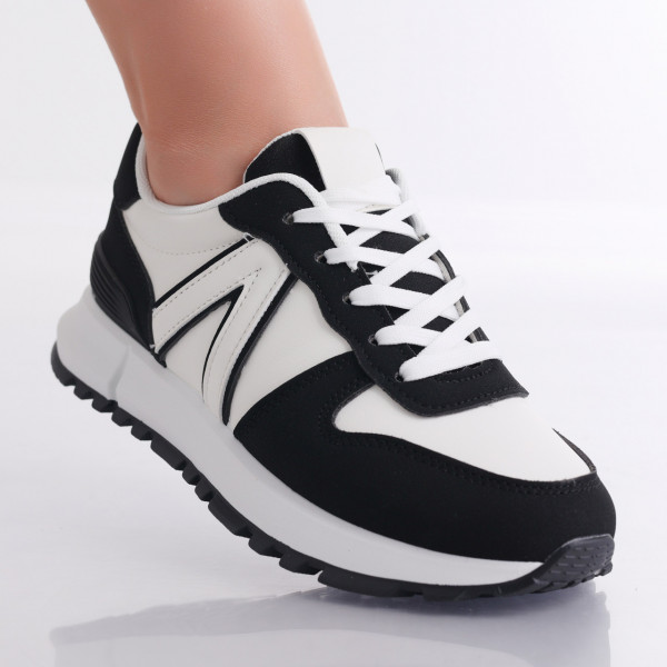 Γυναικεία μαύρα/λευκά αθλητικά παπούτσια Roana από οργανικό δέρμα