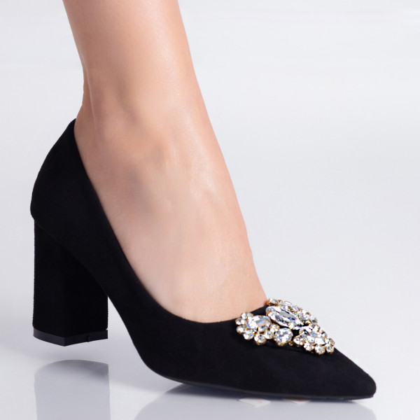 Γυναικεία μαύρα παπούτσια με τακούνι από οικολογικό δέρμα Raifa