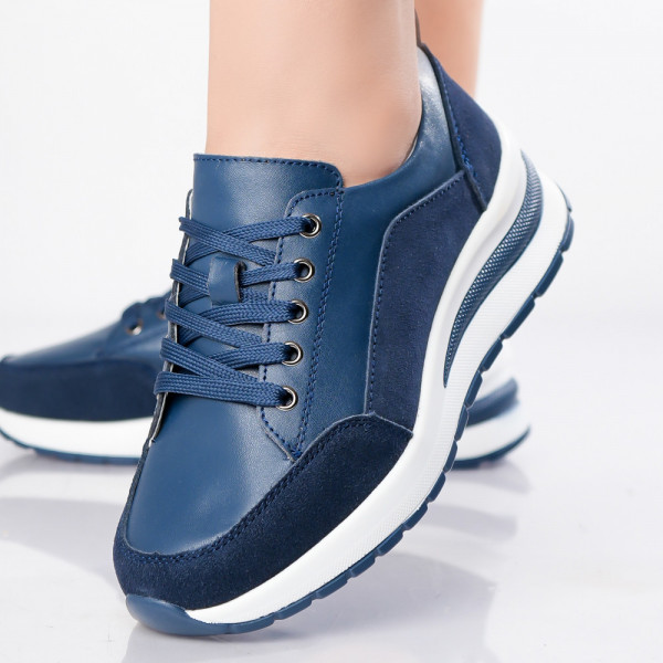 Γυναικεία ναυτικό μπλε φυσικά δερμάτινα αθλητικά παπούτσια Oblan
