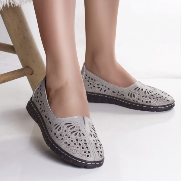 Γυναικεία casual παπούτσια γκρι φυσικό δέρμα opilo