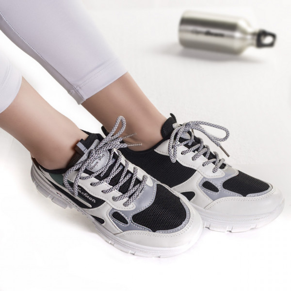 Γυναικεία sneakers από ύφασμα και eco leather μαύρο με λευκό dima
