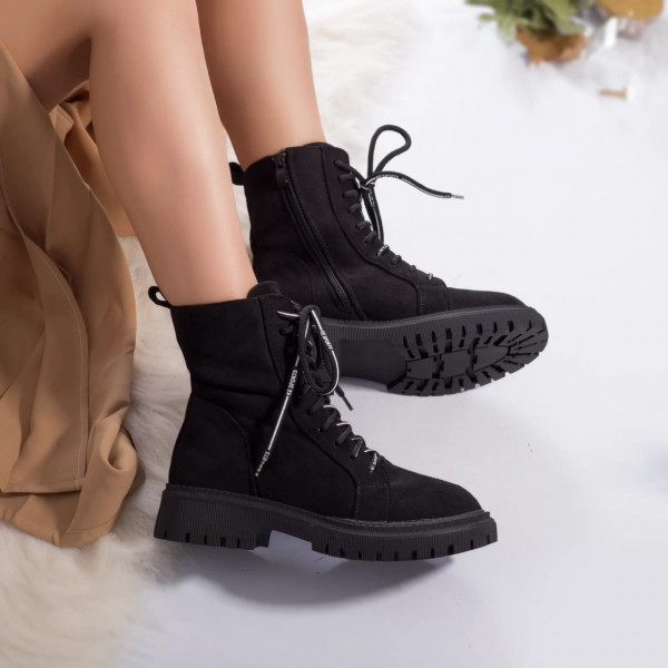 Γυναικείες μπότες eco δερμάτινες με επένδυση lina μαύρο