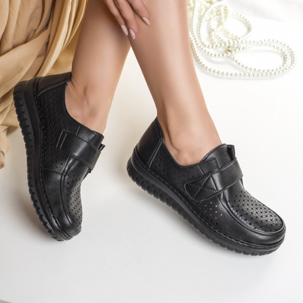 Дамски ежедневни черни кожени обувки tani