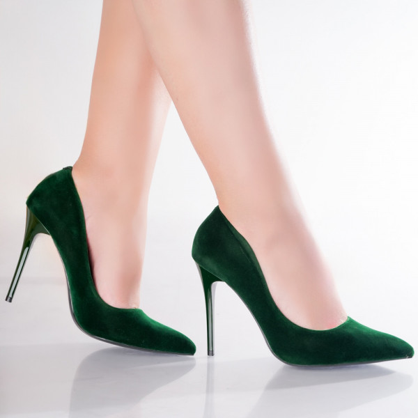 Зелени дамски обувки с ток, изработени от органична кожа Asrai