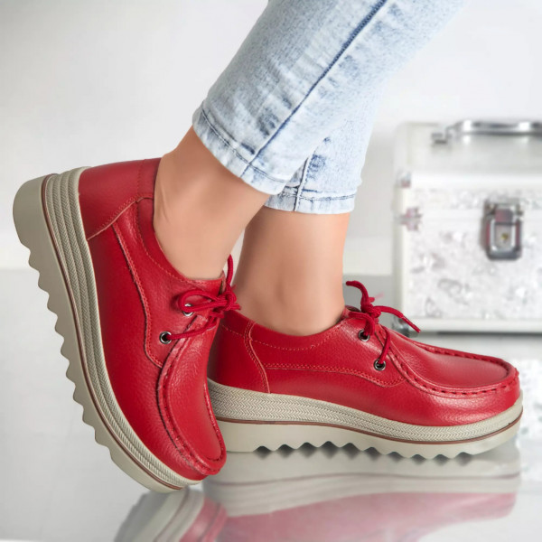 Обувки на платформа valerie червени от естествена кожа