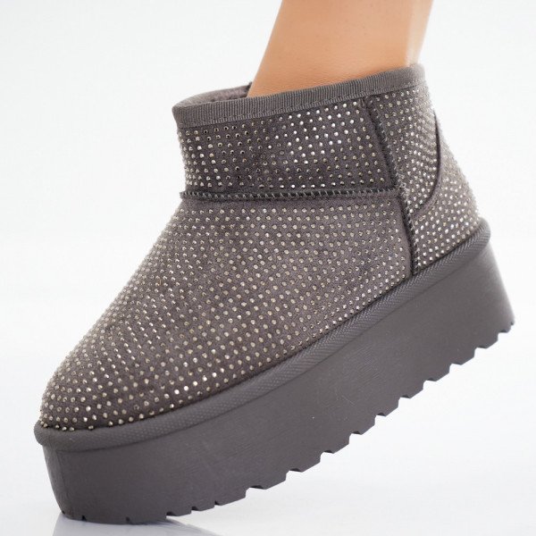 Arivalo Γυναικείες μπότες από γκρι ενισχυμένο δέρμα Eco Leather