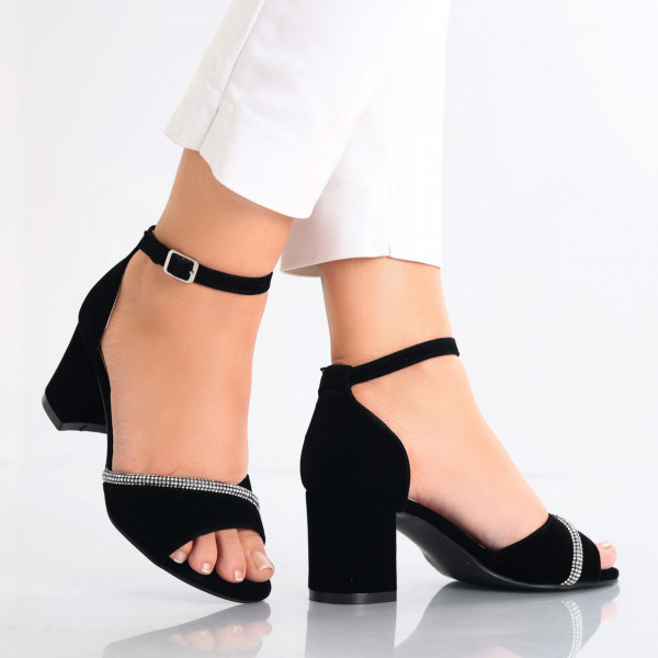 Asiba Черни дамски сандали на ток от имитация на кадифе