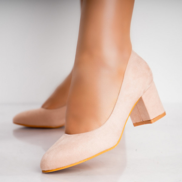 Azen γυναικεία ροζ δερμάτινα παπούτσια με τακούνι