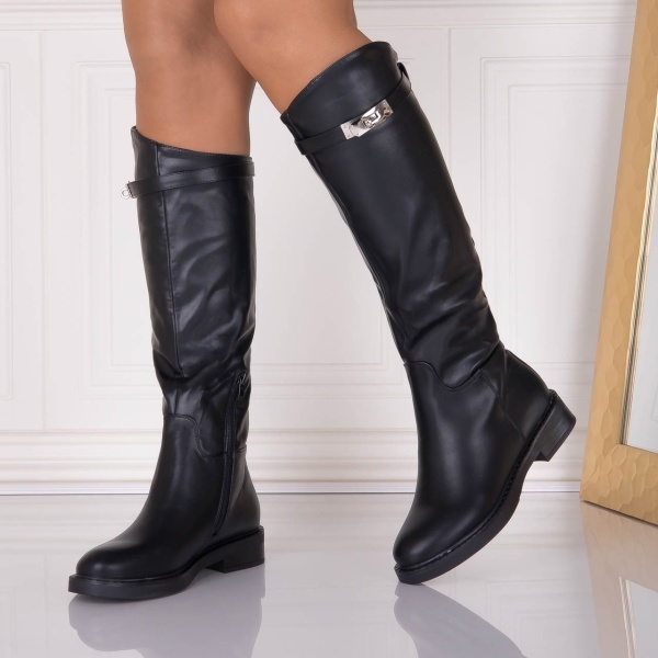 Cizme dama Negre din Piele Ecologica Avlonia